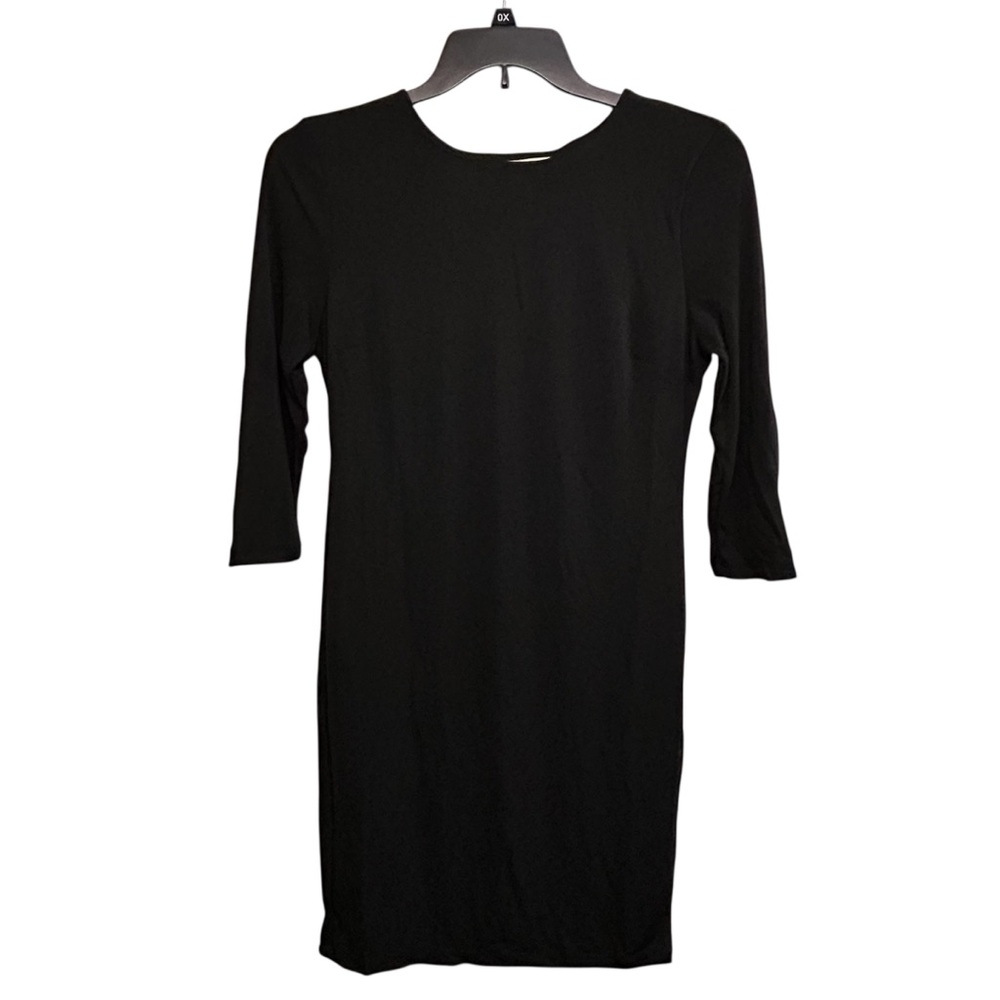 NWT Philosophy Black Dress Long Fringe 3/4 Sleeves Stretch Midi Party Sz Medium